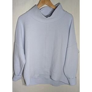 Berkley Jensen Womens Blue Mock Neck Cowl Ribbed Sweater L Cozy Comfort Casual